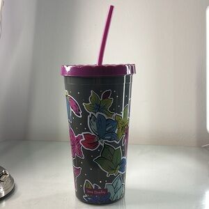 Vera Bradley in Falling Flowers Floral Tumbler with Lid & Straw EUC